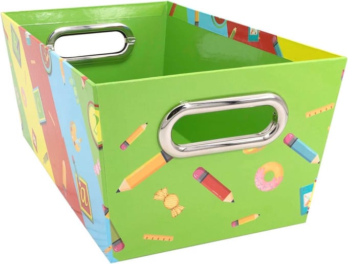 Opbergbak van Stevig Karton met Metaal Handvatten - 28 x 17,8 x 12,7 cm