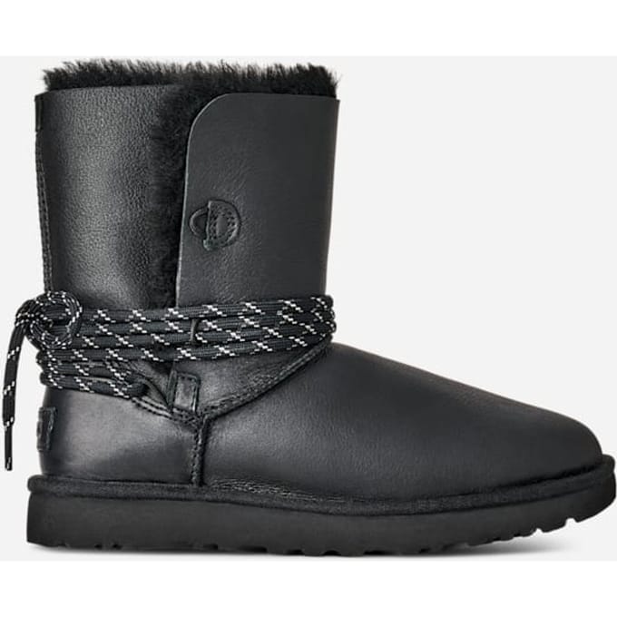 UGG® Bailey Tie LTHR for Women in Black, Size 5, Shearling/Polyester/Leather