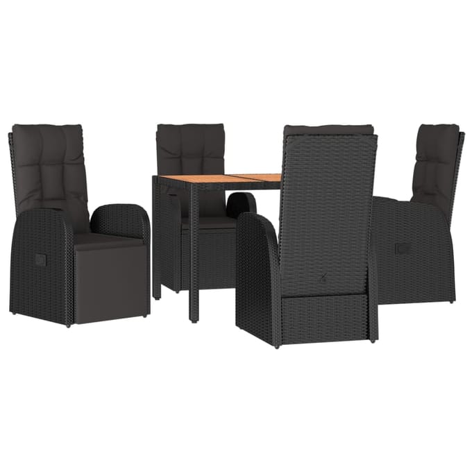 vidaXL - 5-delige - Tuinset - met - kussens - poly - rattan - zwart
