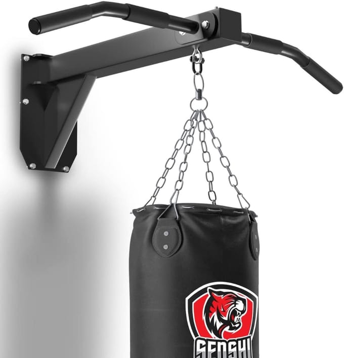 Wandgemonteerde bokszakbeugel met optrekstang voor maximale trainingservaring