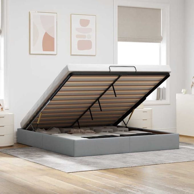 vidaXL - Bedframe - zonder - matras - 200x200 - cm - stof - lichtgrijs