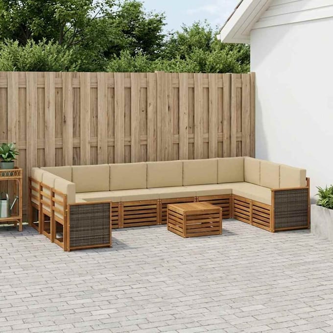 vidaXL - Buiten - bank - set - 11 - st - 10-zits - Natuurlijk - en - Beige
