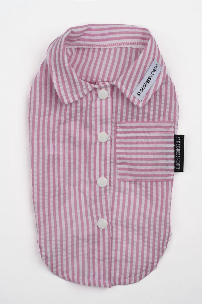 51 Degrees North Seersucker Shirt Pink - Hondenkleding - 40 cm