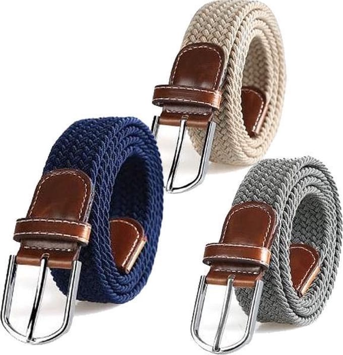 Gevlochten elastische riem, geweven stretch riem heren en dames-105 cm-Crème/wit