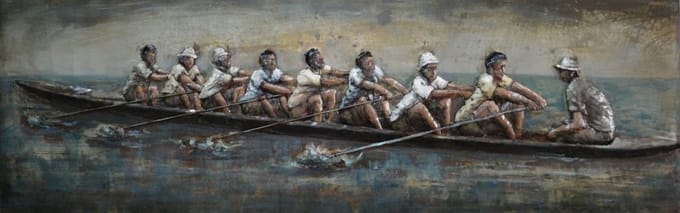 Schilderij - Metaalschilderij - Roeiteam, 180x60cm