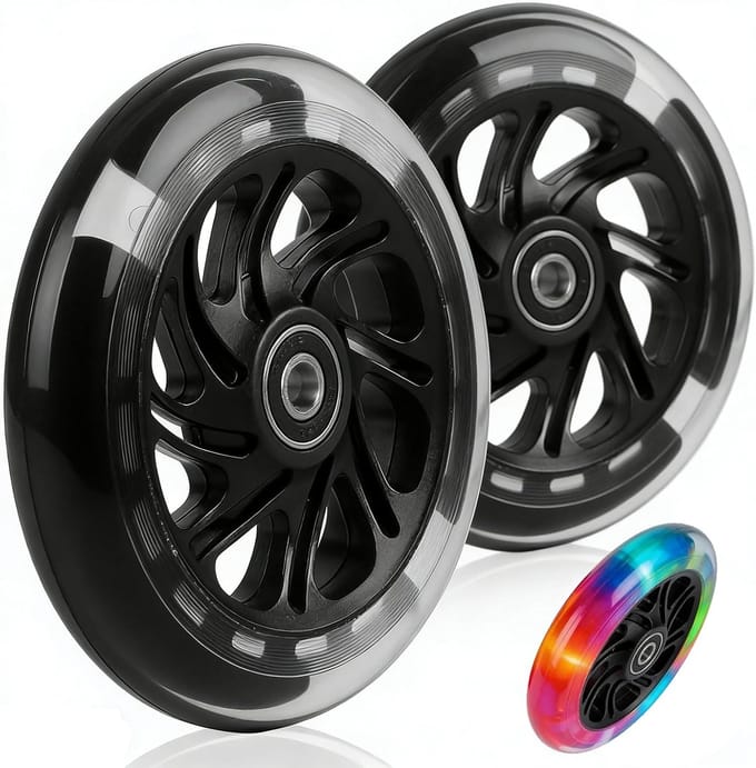 Robuuste Vervangwielen voor Scooters, Set van 2, 12 cm met LED Verlichting en ABEC-9 Lagers