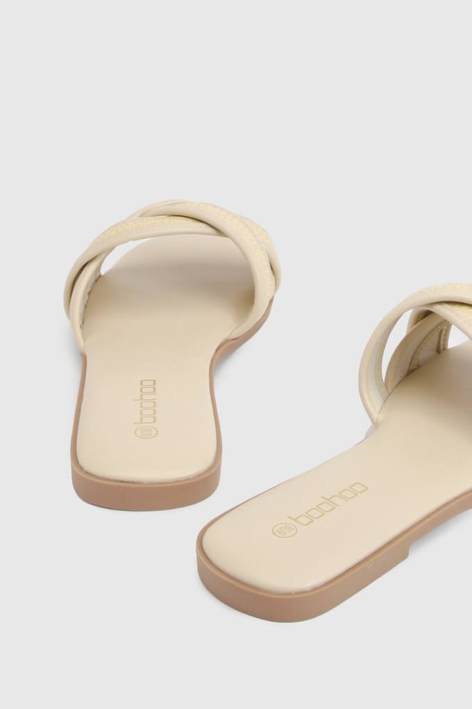 boohoo Dames Raffia Contrast Crossover Detail Slippers | Creme | Maat: 38
