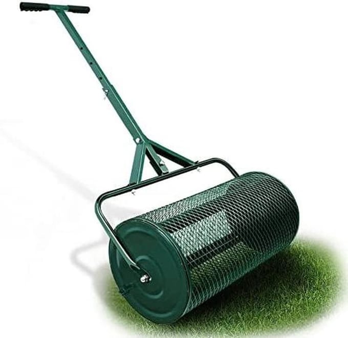 Compost Strooier Roller - Gazonstrooier Tool - Gazon Onderhoud - Gelijkmatige Verdeling - 76L Capaciteit - Zwart