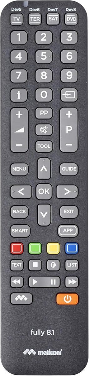 Meliconi Fully 8.1 Universele afstandsbediening 8-in-1 voor TV, Decoder, Sky DVD/Blu Ray Box Multimedia + IPTV en meer