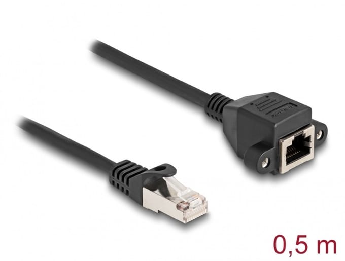 Delock 80192 RJ50 Netwerkkabel, patchkabel Kabel S/FTP 0.50 m Zwart Schroefbaar 1 stuk(s)