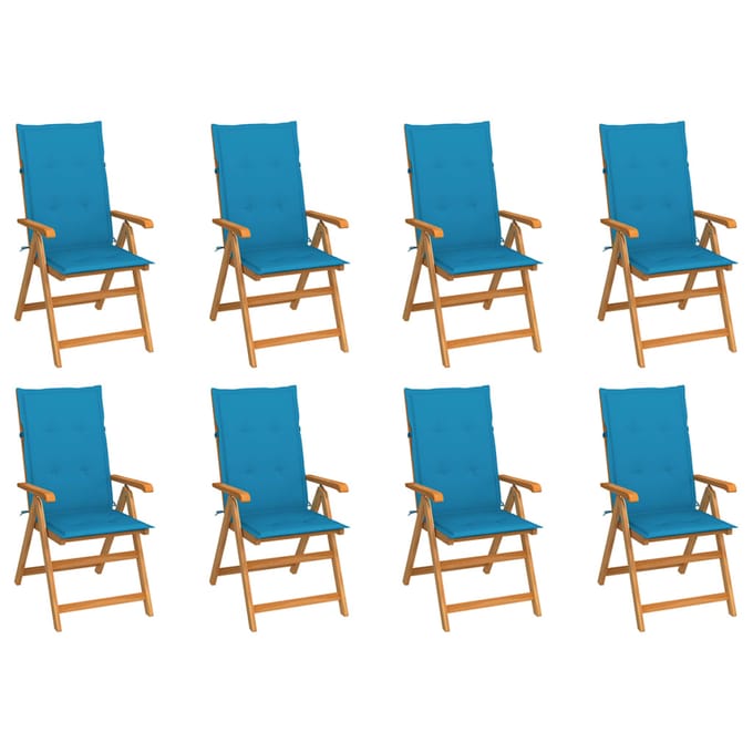 vidaXL - Verstelbare - klapstoelen - met - kussens, - 8 - stuks, - massief - teakhout