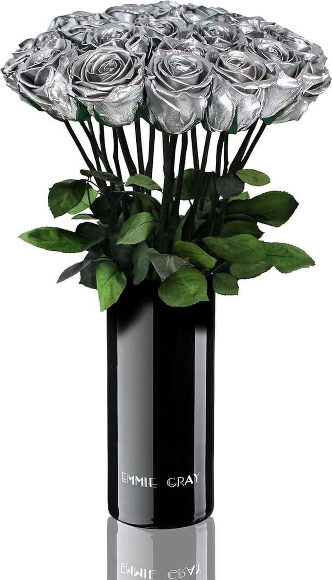 Luxe Set van 15 Infinity Rozen met Zwarte Glazen Vaas - Eeuwigdurende Bloemen