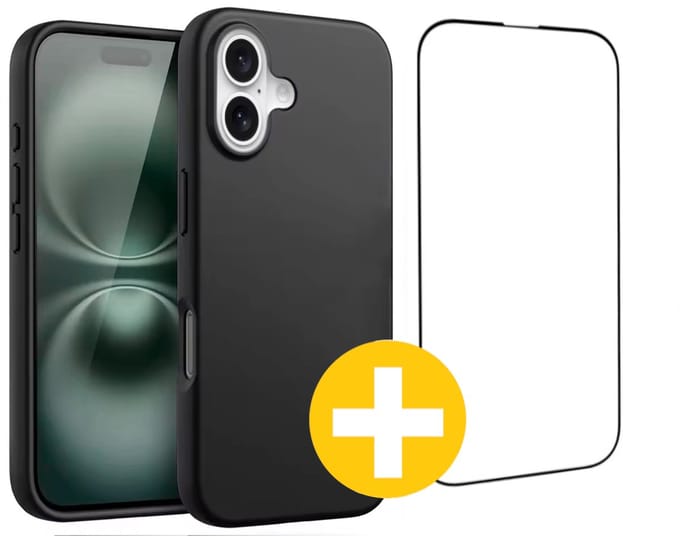 Hoesje en Screenprotector Combi Geschikt Voor iPhone 16 Plus - Zwart Hoesje + Premium Screenprotector