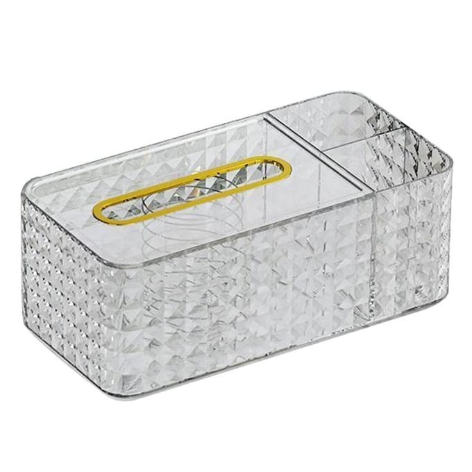 Boîte de Rangement Mouchoirs Texture Losange Cloison Latérale Conteneur Serviettes Serviettes de Table Étui Blanc Transparent white