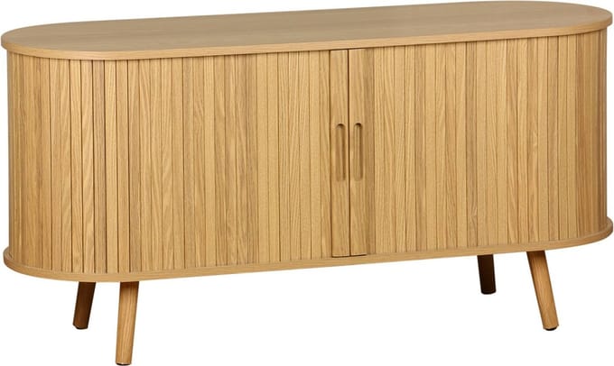 sweeek - Scandinavisch tv-meubel, 2 schuifdeuren, 4 vakken, gegroefd houteffect, 120cm