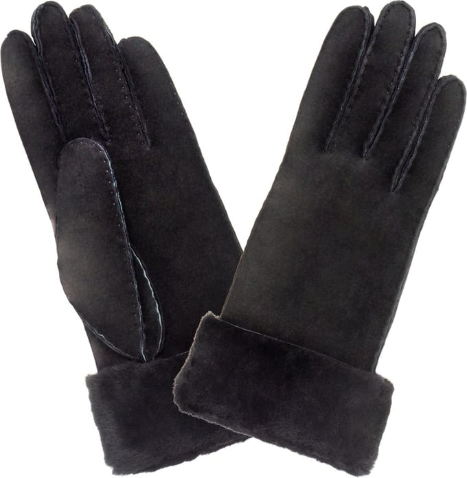 Petit Bois Handschoen Dames - Leer - Maat 7,5 - Omgekeerd lam - Zwart