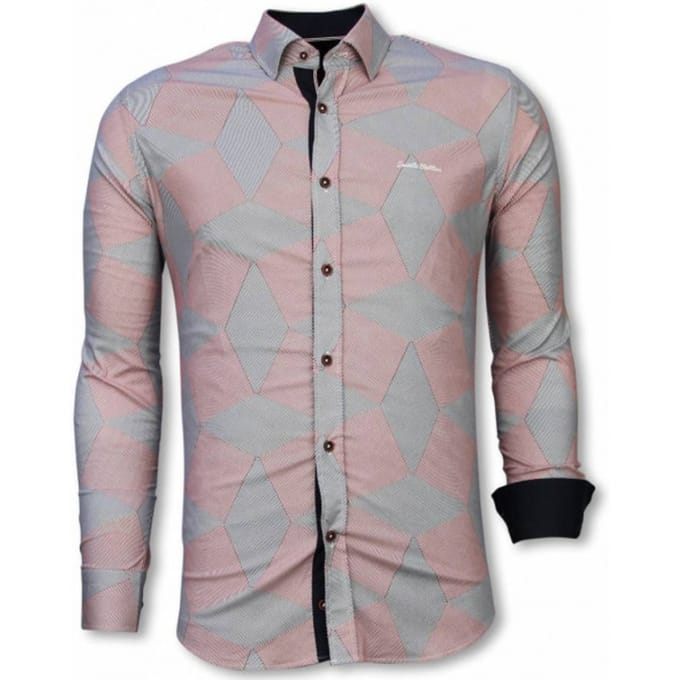 Italiaanse Overhemden - Slim Fit Overhemd - Blouse Line Pattern - Rood