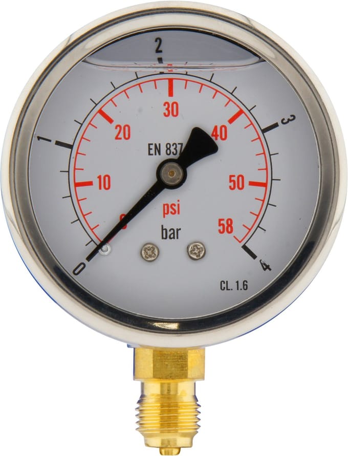 0..4 Bar Glycerine Manometer Onderaansluiting RVS/Messing 63 mm Klasse 1.6 - ML0463SVG