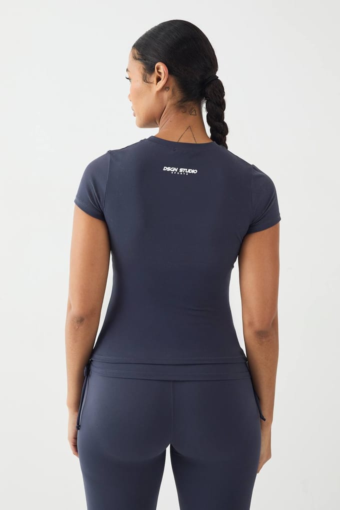 Dames DSGN Studio Ultra Sculpt Korte Mouwen Top | Midnight Blue | Maat: Large