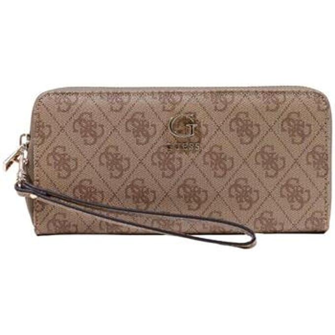 GUESS portemonnee Coleen Logo Zip Around Wallet Latte Logo Lichtbruin