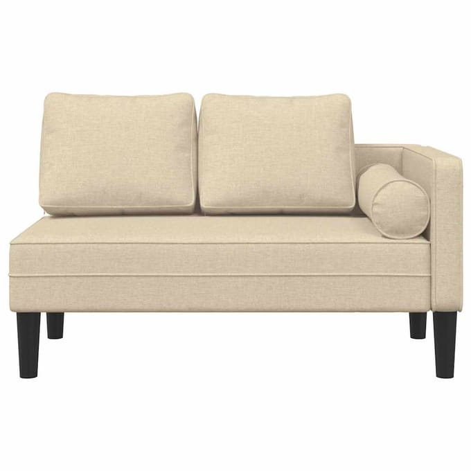 vidaXL - Chaise - longue - met - kussens - stof - crèmekleurig
