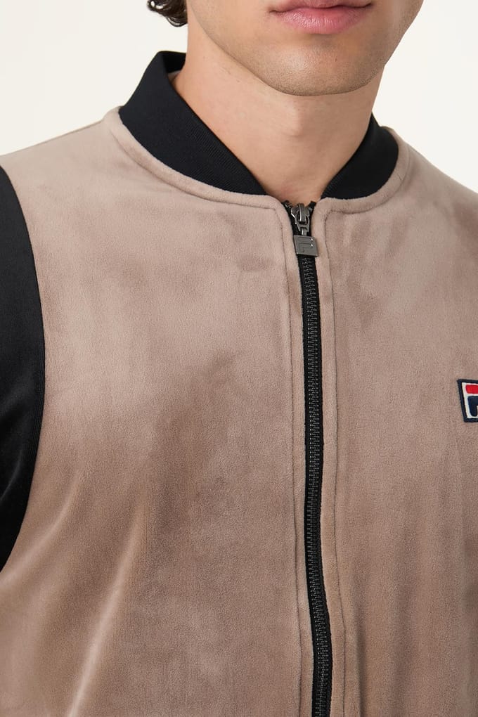 FILA Adriano Regular Velour Track Jacket Taupe Gray-black Größe: M | Bomberjacken Outlet | Herren | Schwarz