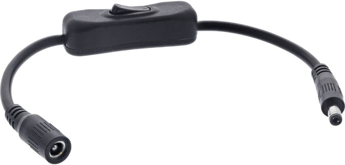 DC verlengkabel met schakelaar | 5,5 x 2,5mm | max. 140W | zwart | 0,20 meter