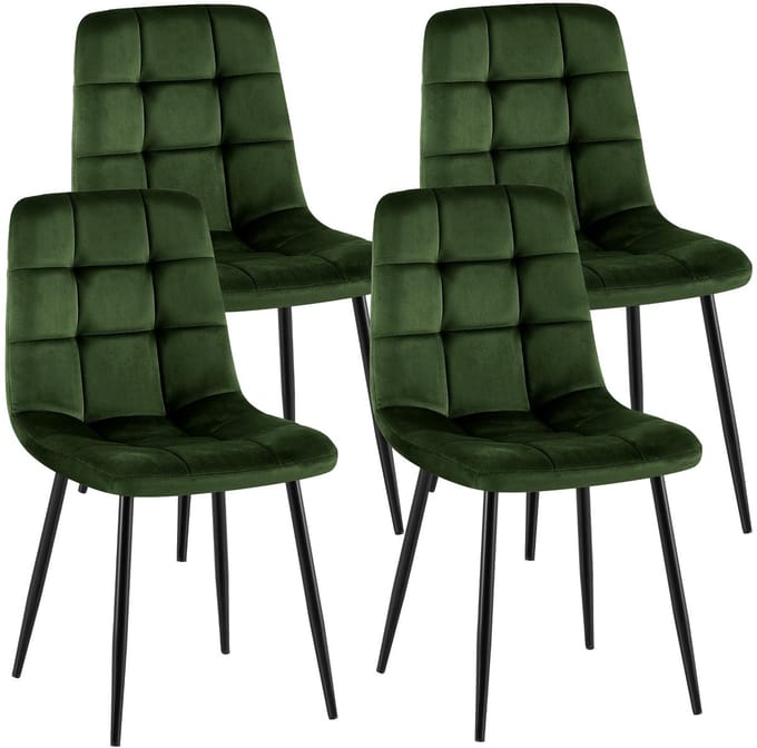 CLP Antibes Set van 4 Eetkamerstoelen - Zonder armleuning - Metaal frame - Velvet - Fluweel/groen