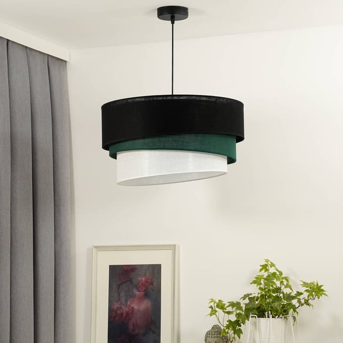 Euluna hanglamp Trio, zwart/groen/wit, textiel, Ø 45 cm