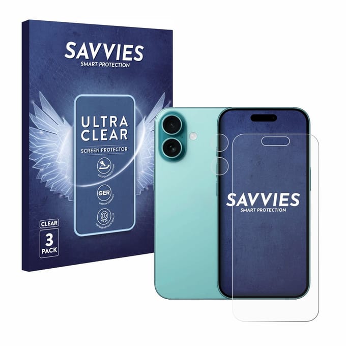Savvies - Screenprotector voor Apple iPhone 16 (Voor+Camera) - Folie Beschermfolie transparant 6 Stuks
