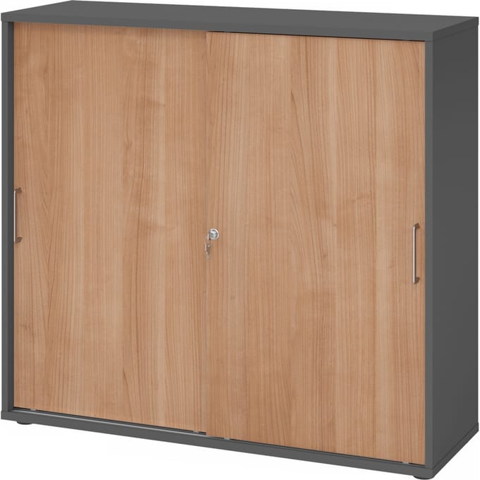 BETA 1753S | Schuifdeurkast | 3 OH - Grafiet/Walnoot Metalen handvat
