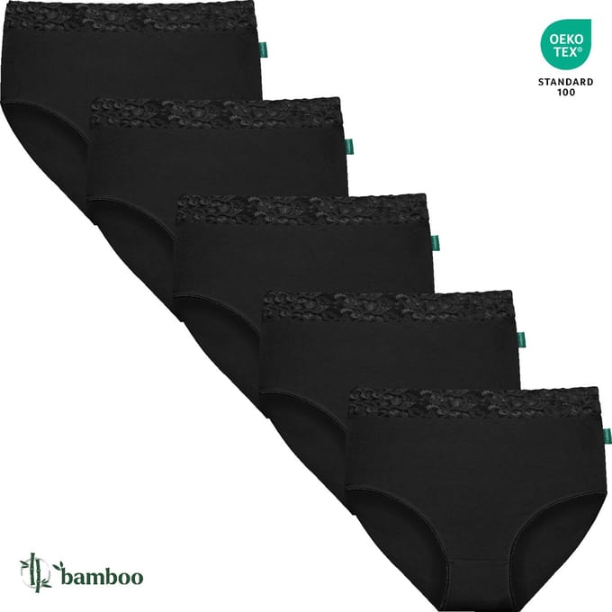 Dames Kanten Maxi Slip - Zwart - 5-Pack - Maat S/M - Bamboe Viscose - Dames Ondergoed