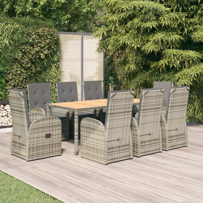 vidaXL - 9-delige - Tuinset - met - kussens - poly - rattan - grijs