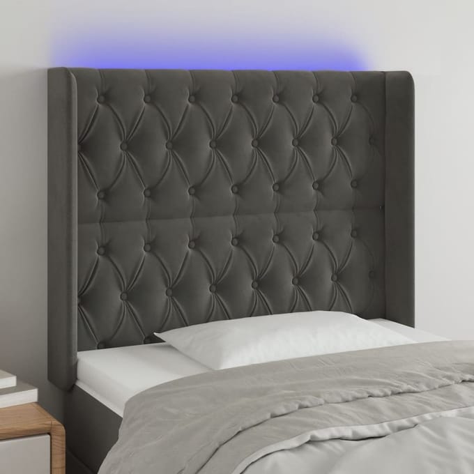 vidaXL - Hoofdbord - LED - 93x16x118/128 - cm - fluweel - donkergrijs