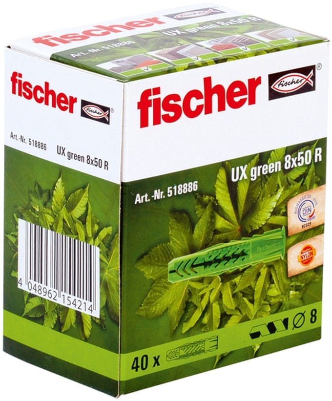 FIS univ plug UX green, kunstst, le 50mm, boorgatdiameter 8mm