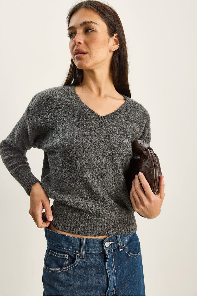 V-hals Textured Knit Trui