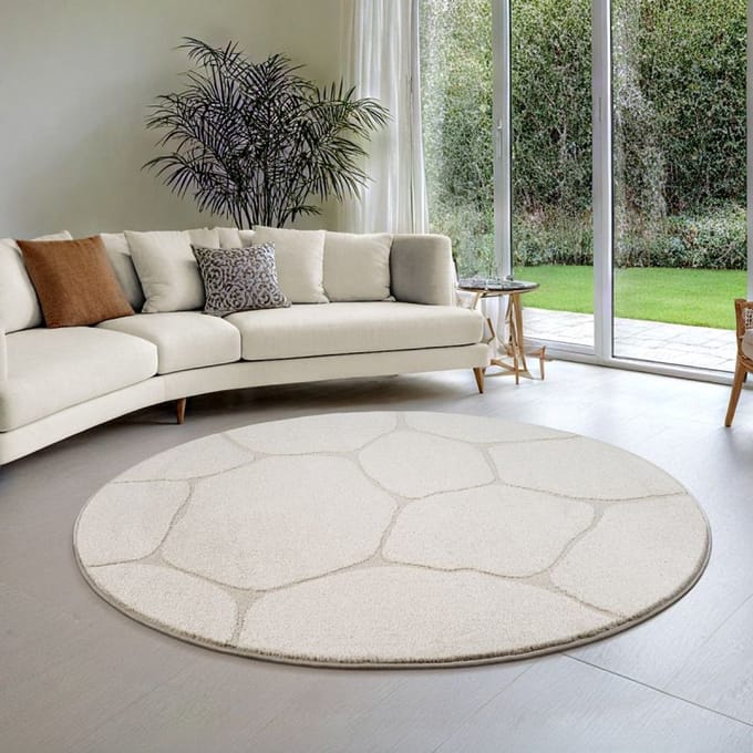 Luxe Japandi Vloerkleed Elio – Crème Natuursteenlook-Ø 120 cm rond