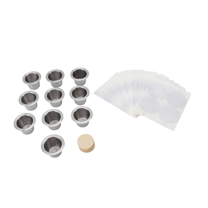 10 STKS Hervulbare Koffiecapsules Cup Roestvrij Staal Herbruikbare Koffiepads met Aluminiumfolie Deksels L white