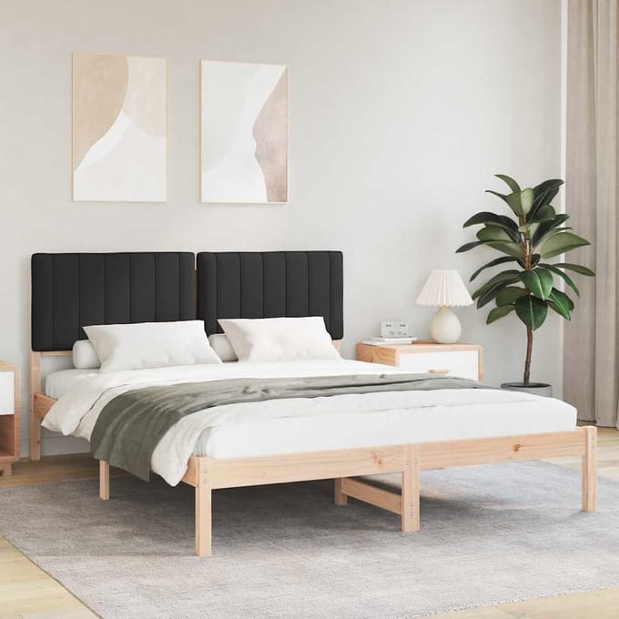 vidaXL - Bedframe - met - Gevoerde - Hoofdbord - Zwart - 150 - x - 200 - cm