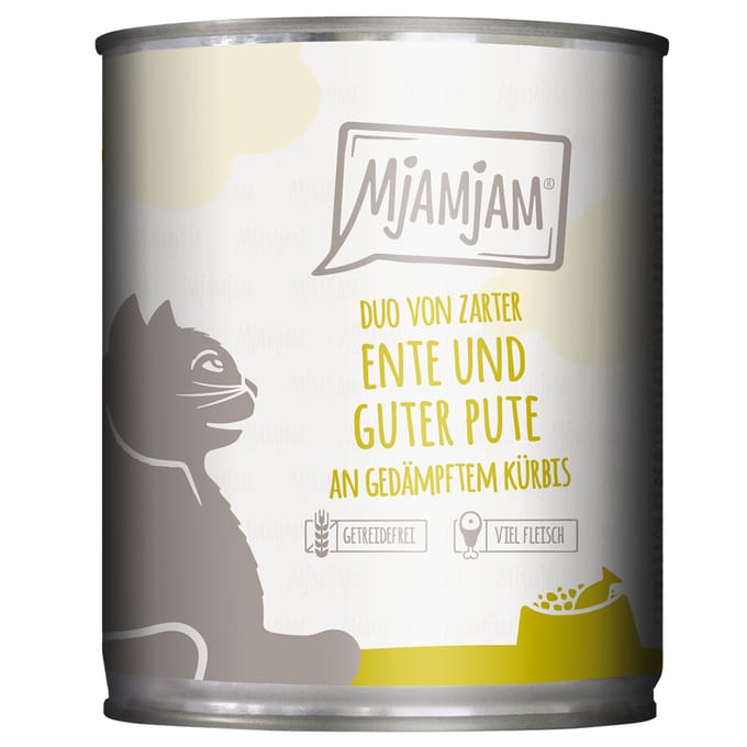 12x 800g MjAMjAM Duo Kalkoen & Goede Kalkoen op Gestoomde Pompoen Natte Kattenvoer