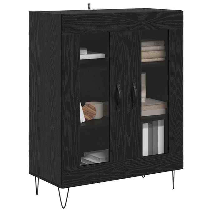 vidaXL - Dressoir - Zwart - Eiken - 69,5 - x - 34 - x - 90 - cm - Bewerkt - hout
