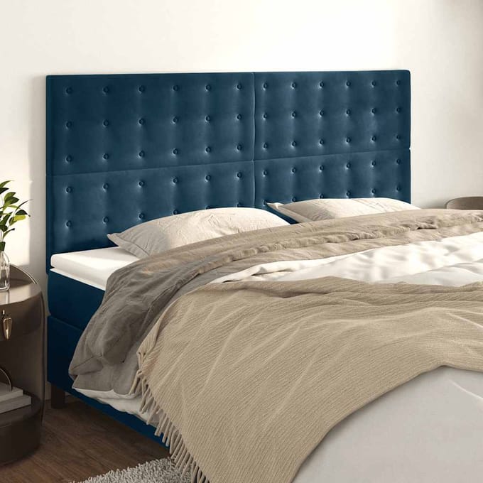 vidaXL - Hoofdbord - donkerblauw - 160x5x118/128 - cm - fluweel