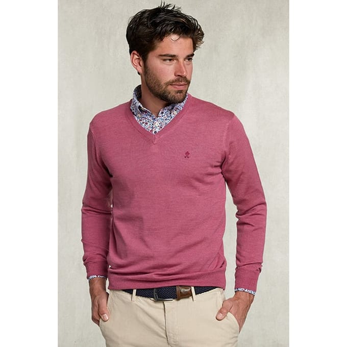 River Woods Basic Merino V-neck Pullover Dark Sugar Pink Mix Pink Taglia: S | Maglioni a maglia Outlet | Uomo | Rosa