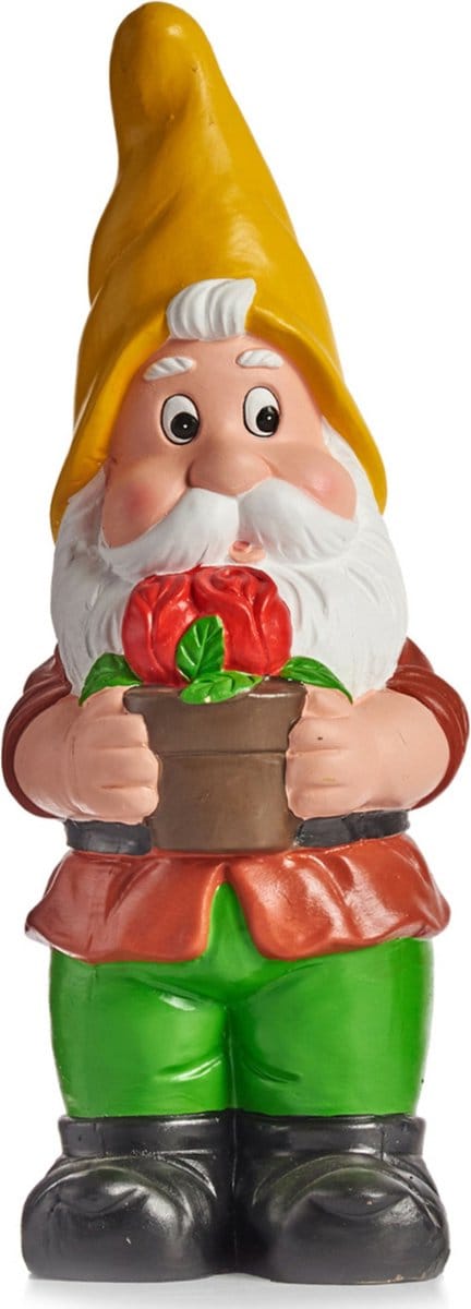 Ibergarden Tuinkabouter beeldje Dwerg met gele muts - Keramiek - 50 cm