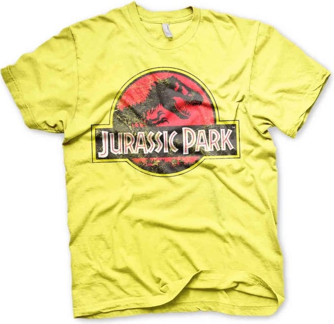 Jurassic Park Heren Tshirt -M- Distressed Logo Geel