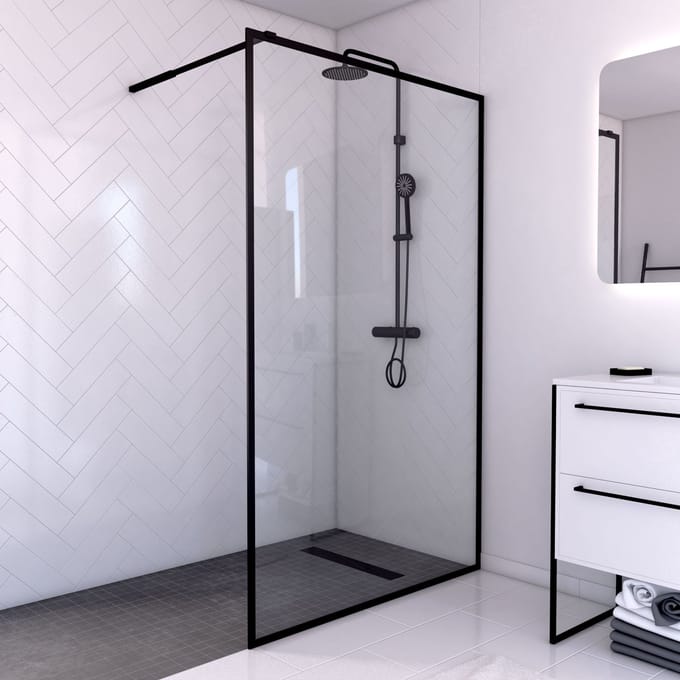 Paroi de Douche 120x200 cm - Cadre et Bras Aluminium NOIR MAT - DARK CONTOURING
