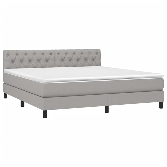 vidaXL - Boxspring - met - matras - en - LED - stof - lichtgrijs - 160x200 - cm