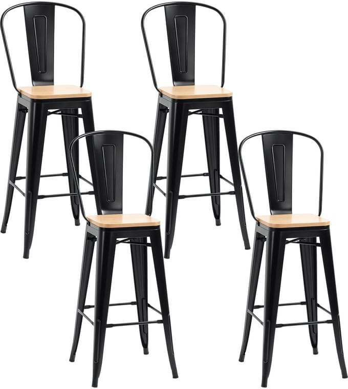 HOMCOM-Barkruk-45x44x118cm-Metaal-Zwart