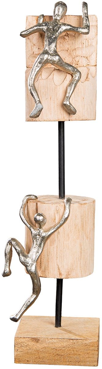 Gilde Handwerk - Beeld - Sculptuur - Klimmen - Mangohout- Aluminium - 42cm hoog