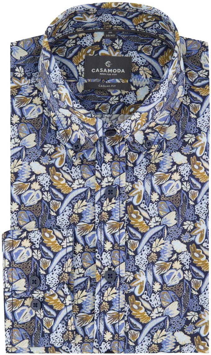 Casa Moda overhemd blauw geprint 100% katoen casual fit